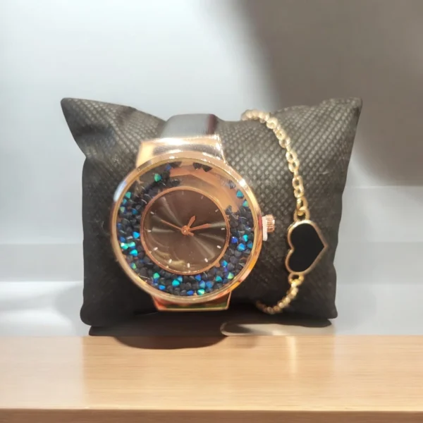 Σετ ρολόι με βραχιόλι με περιστρεφόμενα στρας