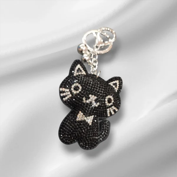 Μπρελόκ μαύρη γατούλα τρισδιάστατη με στρας