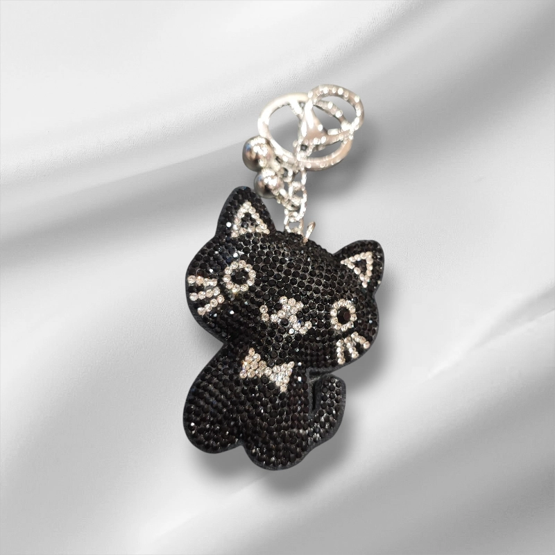 Μπρελόκ μαύρη γατούλα τρισδιάστατη με στρας