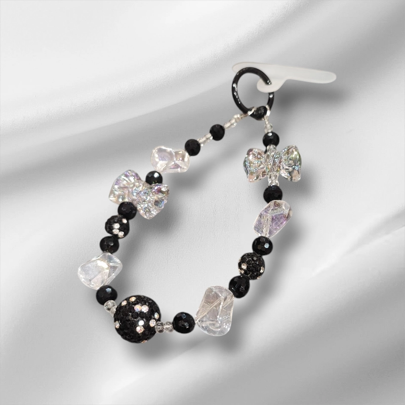 Βραχιόλι αλυσίδα κινητού ασπρόμαυρες πέτρες στρας