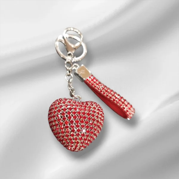 Μπρελοκ κόκκινη καρδιά τρισδιάστατη με στρας