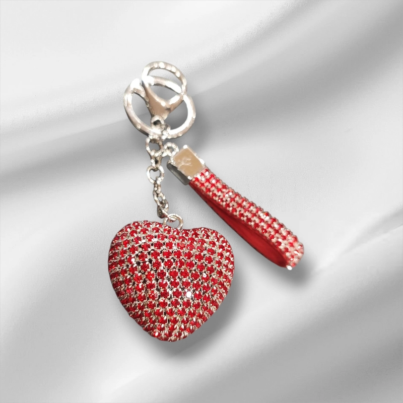 Μπρελοκ κόκκινη καρδιά τρισδιάστατη με στρας