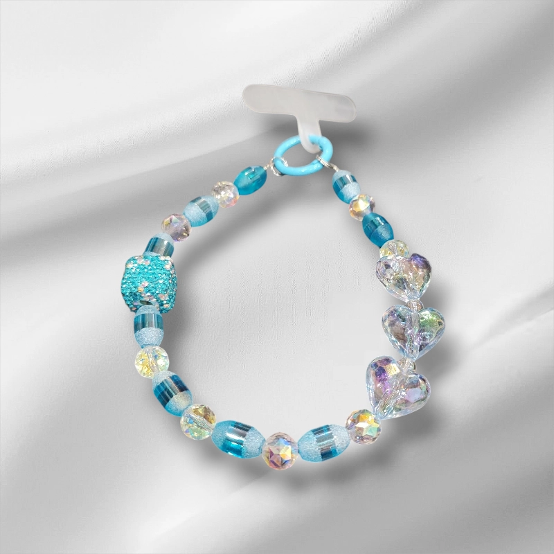 Βραχιόλι αλυσίδα κινητού με γαλάζιες και διάφανες πέτρες