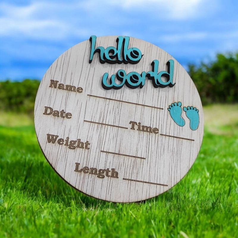 Ξύλινη αναμνηστική κάρτα με στοιχεία γέννησης για αγόρι