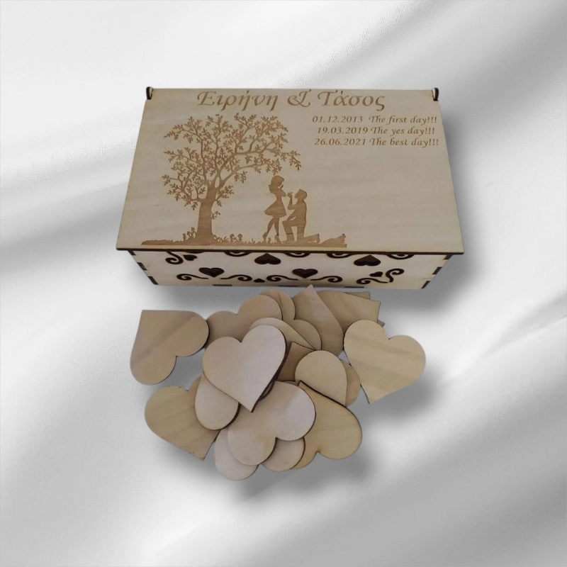 Κουτί για ευχές με το κείμενο σας με 30 καρδιές για ευχές