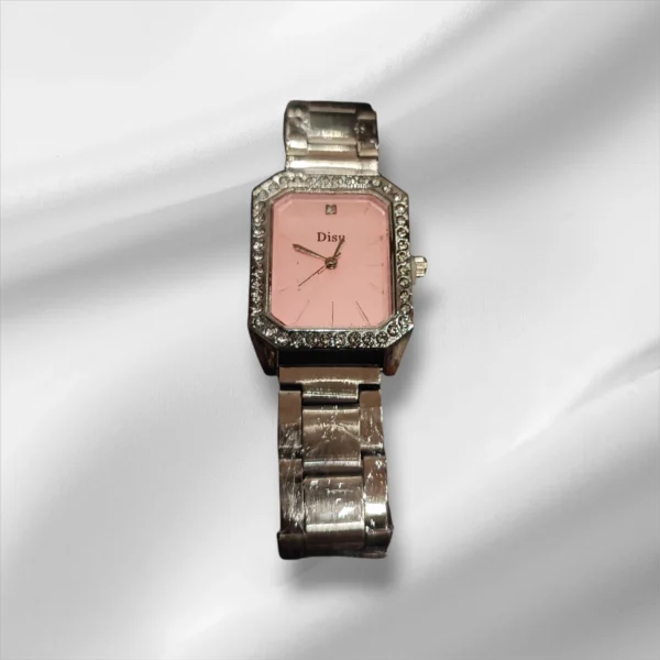 Ατσάλινο ρολόι με ροζ καντράν και ζιργκόν