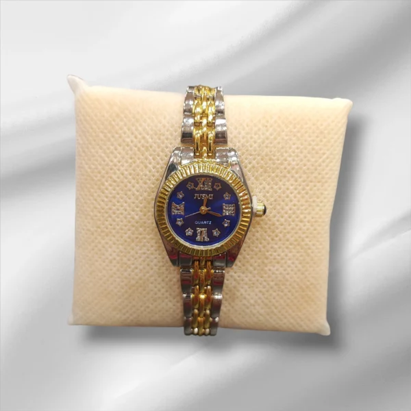 Ατσάλινο ρολόι δίχρωμο με μπλε καντράν