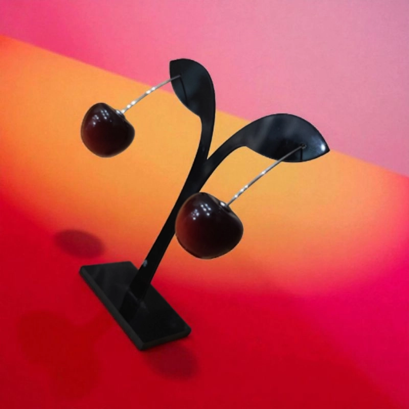 Ατσάλινα σκουλαρίκια μπορντό κερασάκια