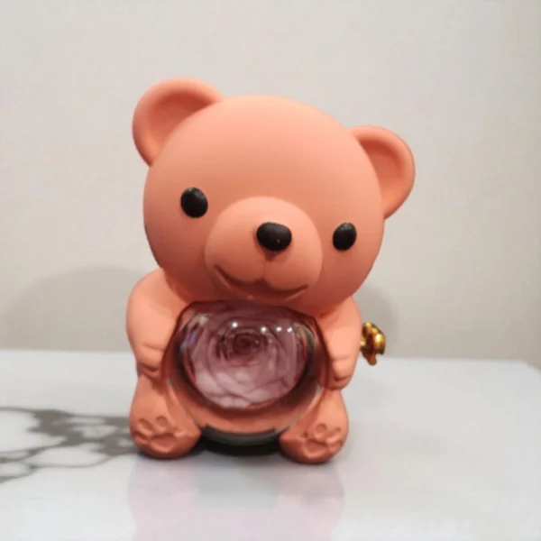 Αρκουδάκι με περιστρεφόμενο δώρο forever rose και ατσάλινο κολιέ