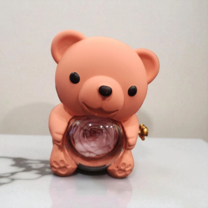 Αρκουδάκι με περιστρεφόμενο δώρο forever rose και ατσάλινο κολιέ