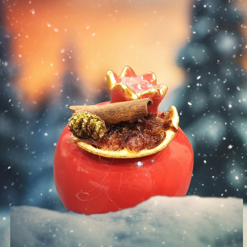 Κεραμικό ρόδι χειροποίητο με αποξηραμένο πορτοκάλι και κανέλλα