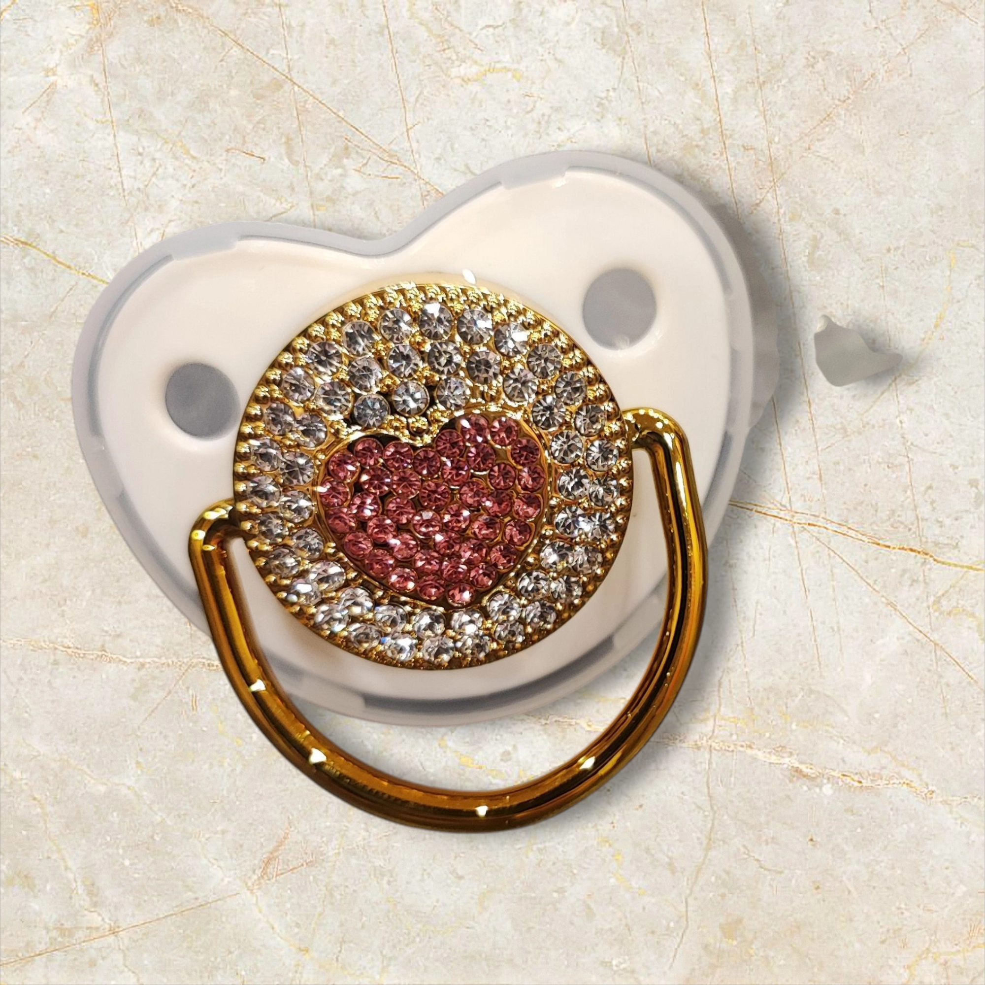 Πιπίλα μωρού λευκή με ροζ καρδιά