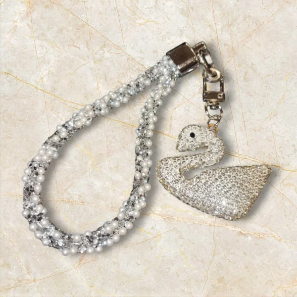 Μπρελόκ με αλυσίδα κινητού κύκνος με στρας