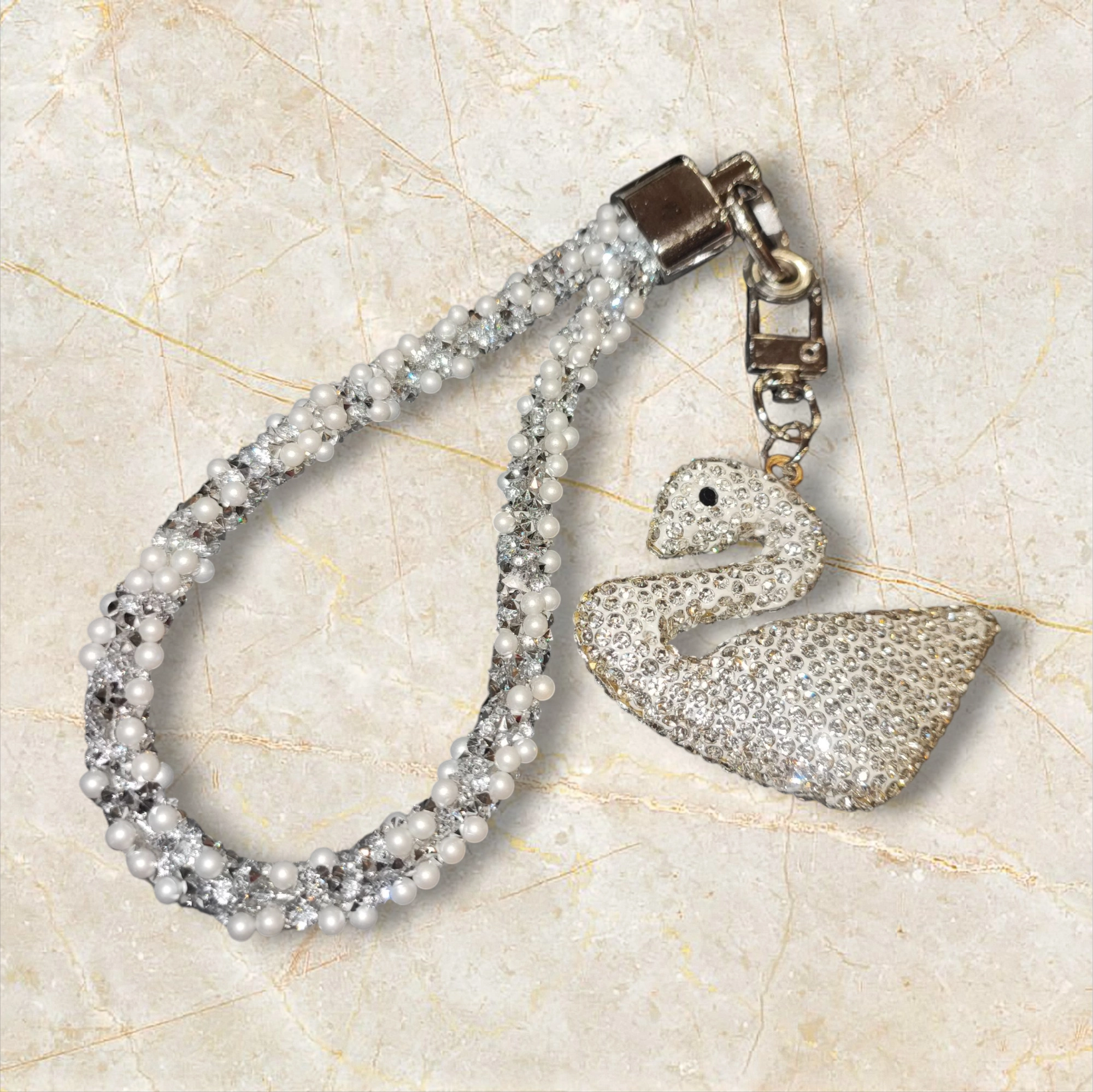 Μπρελόκ με αλυσίδα κινητού κύκνος με στρας