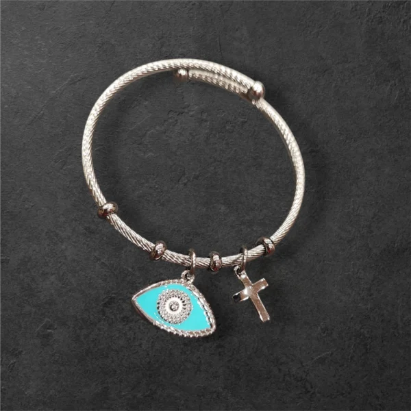 Ατσάλινο βραχιόλι με ματάκι και σταυρό