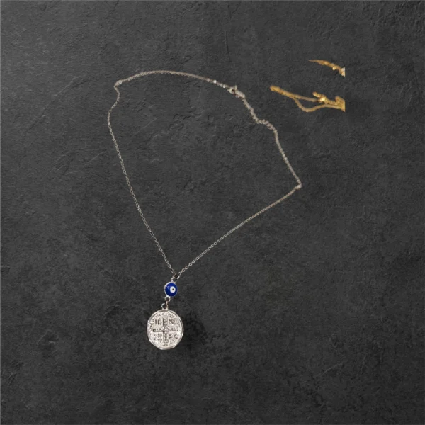 Ατσάλινο κολιέ κωνσταντινάτο με ματάκι