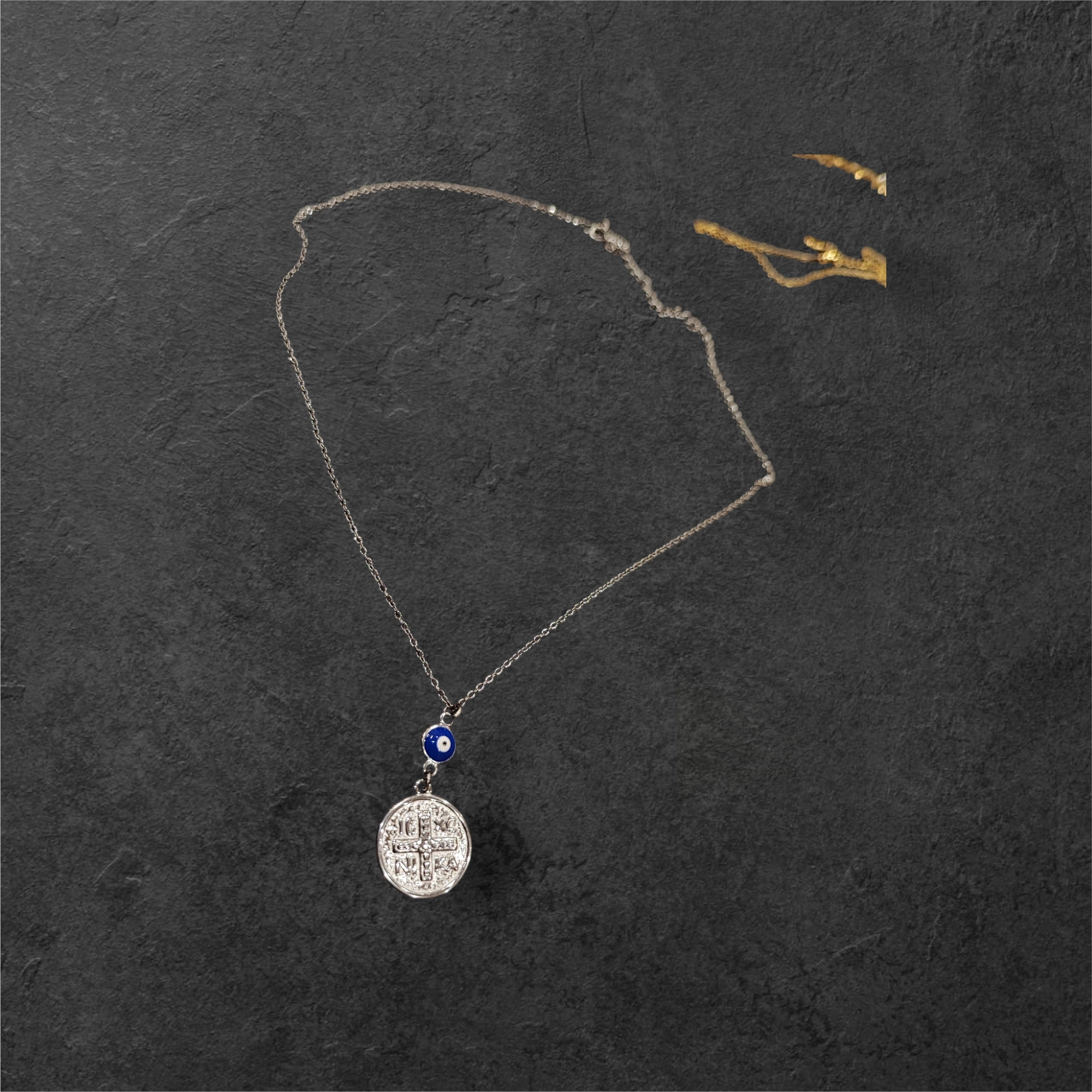 Ατσάλινο κολιέ κωνσταντινάτο με ματάκι