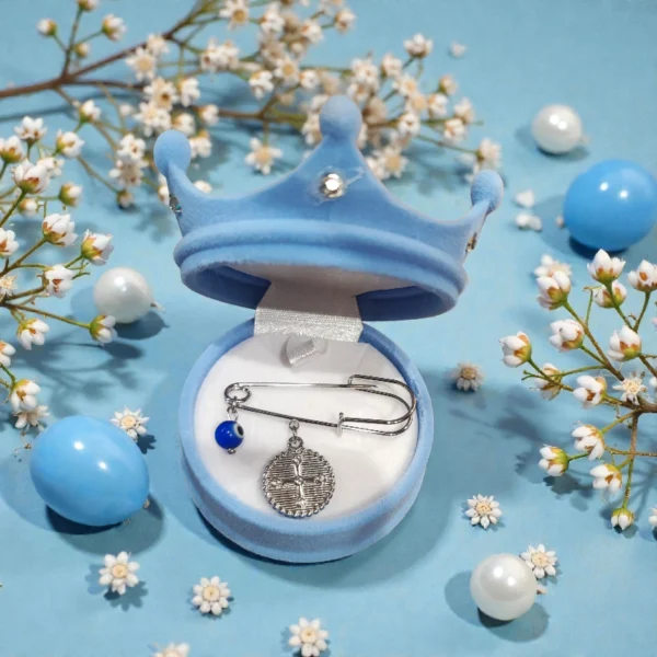 Ατσάλινη καρφίτσα για αγοράκι με κωνσταντινάτο διπλής όψεως