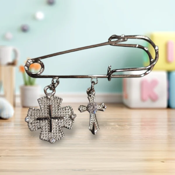 Ατσάλινη παραμάνα για νεογέννητο με σταυρό διπλής όψης