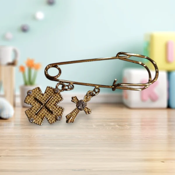 Ατσάλινη παραμάνα για νεογέννητο με σταυρό διπλής όψεως