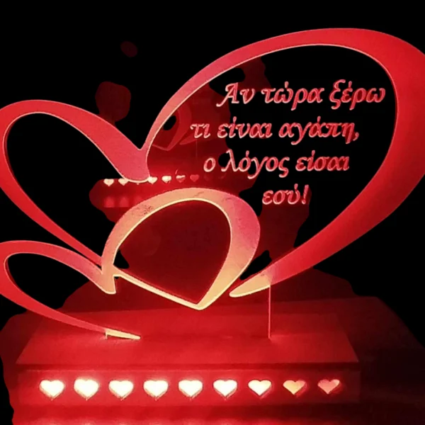Φωτιζόμενο stand με διπλές καρδιές και κόκκινο φωτισμό