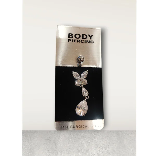 Χειρουργικό ατσάλι σκουλαρίκι αφαλού πεταλούδα με δάκρυ στρας