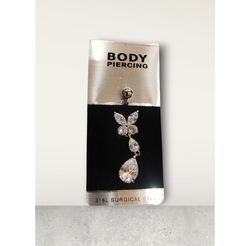 Χειρουργικό ατσάλι σκουλαρίκι αφαλού πεταλούδα με δάκρυ στρας
