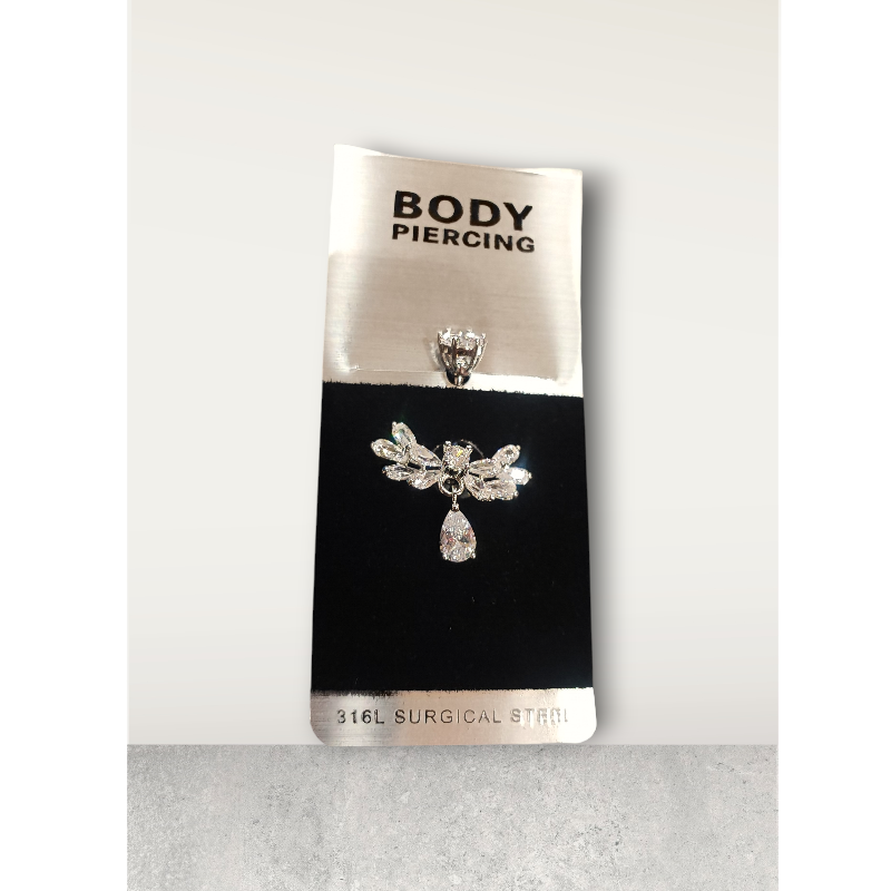 Χειρουργικό ατσάλι αφαλού με φτερά στρας ασημί