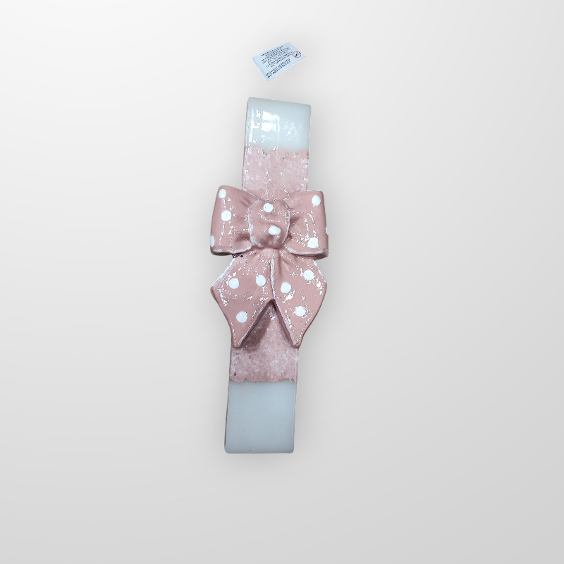 Λαμπάδα 3d ροζ πουά φιόγκος