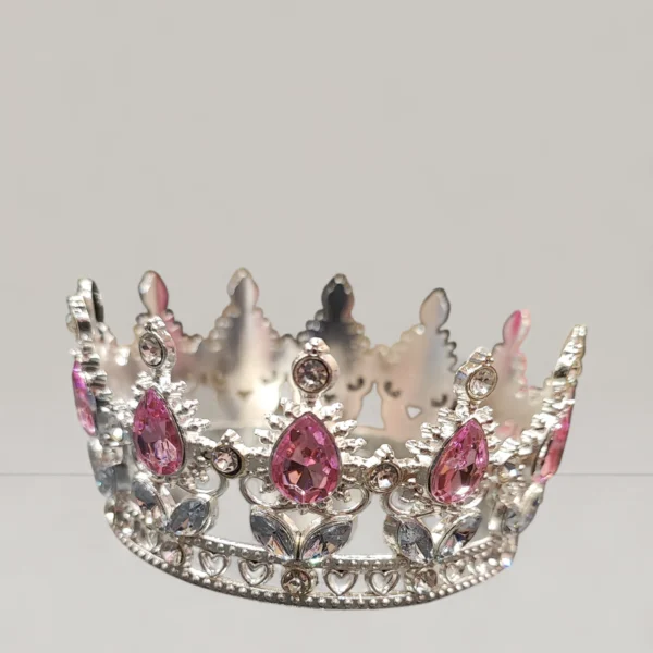Silver Κορώνα Τούρτας με Ροζ Στρας – Luxury Cake Topper για Γενέθλια, Βάπτιση & Πριγκιπικό Πάρτι | xrxgifts