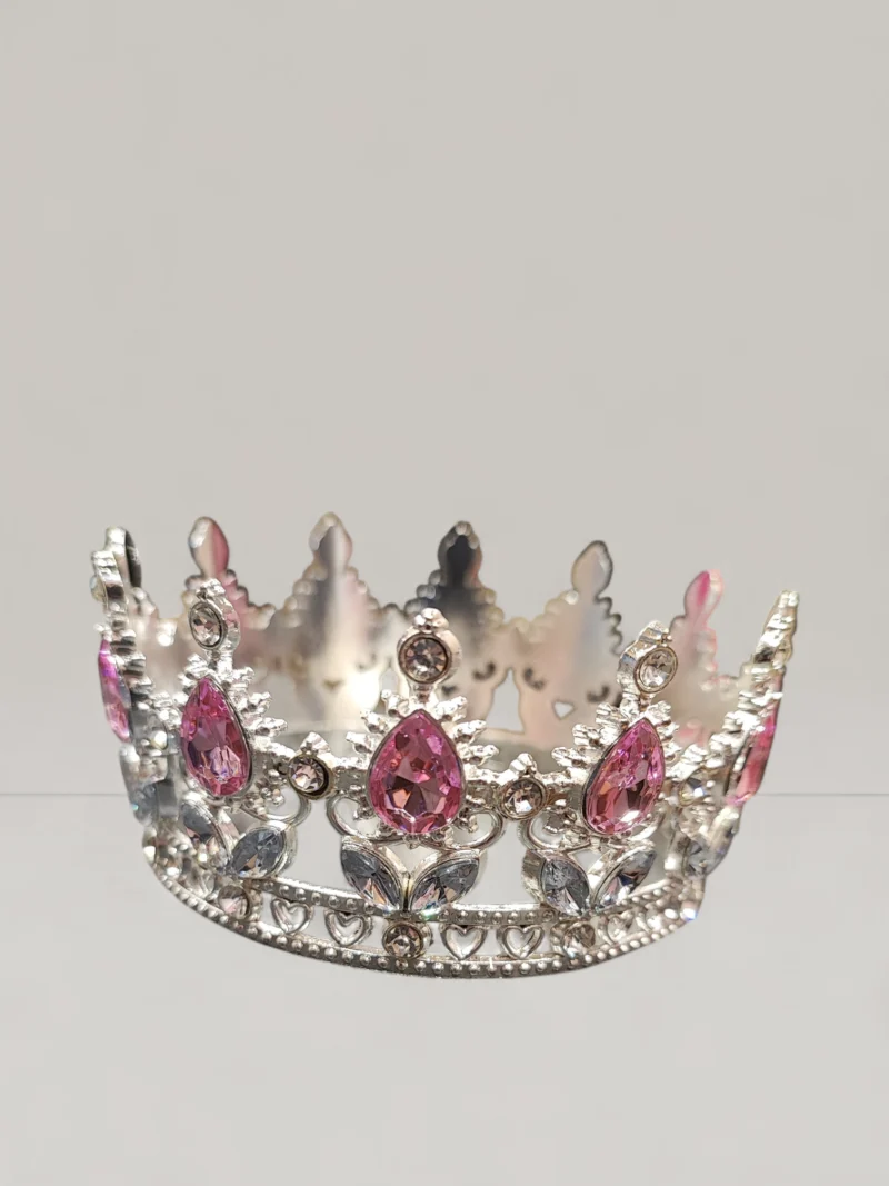 Silver Κορώνα Τούρτας με Ροζ Στρας – Luxury Cake Topper για Γενέθλια, Βάπτιση Πριγκιπικό Πάρτι | xrxgifts