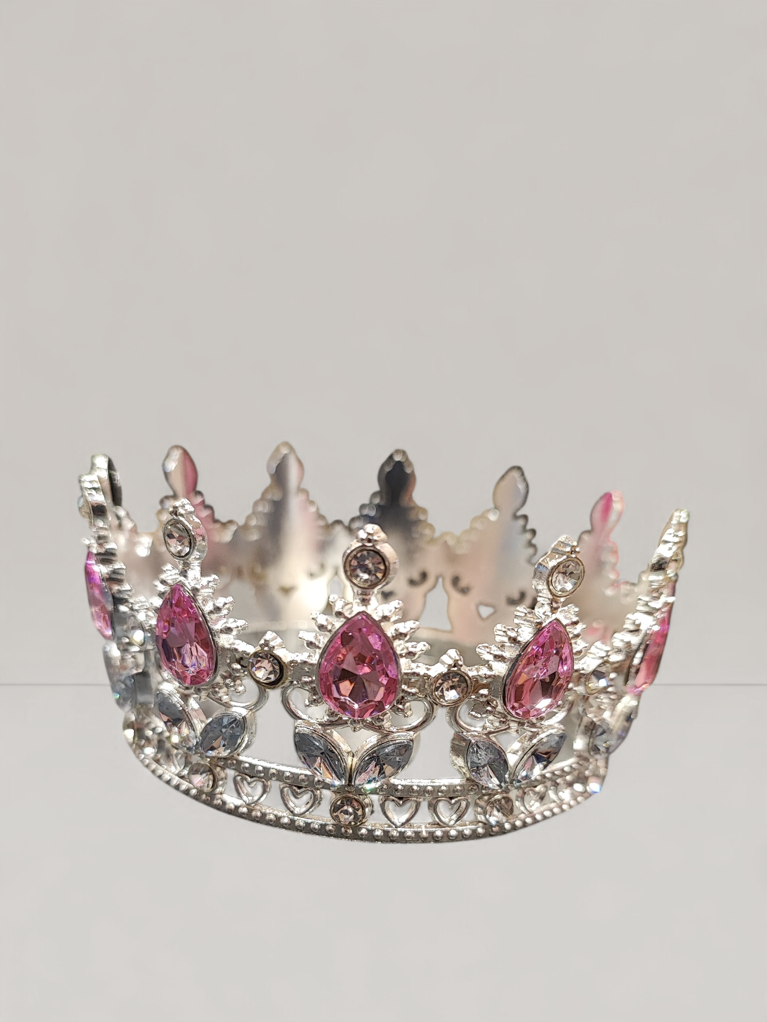 Silver Κορώνα Τούρτας με Ροζ Στρας – Luxury Cake Topper για Γενέθλια, Βάπτιση & Πριγκιπικό Πάρτι | xrxgifts