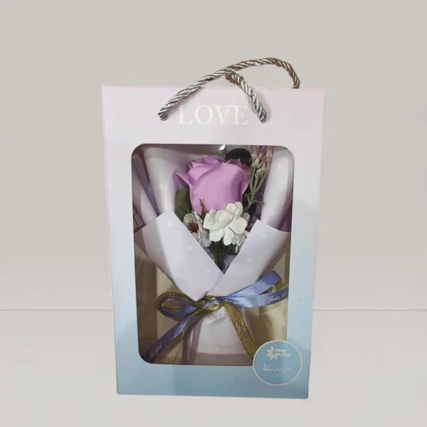 Μωβ Τριαντάφυλλο Σαπουνιού σε Κουτί Δώρου | Μίνι Μπουκέτο Δώρο Αγάπης – xrxgifts