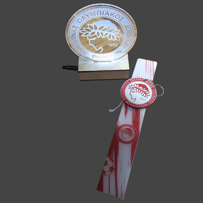 Λαμπάδα Ολυμπιακού Σετ με Φωτιζόμενο Σταντ Σήμα | Πασχαλινό Δώρο για Φιλάθλους