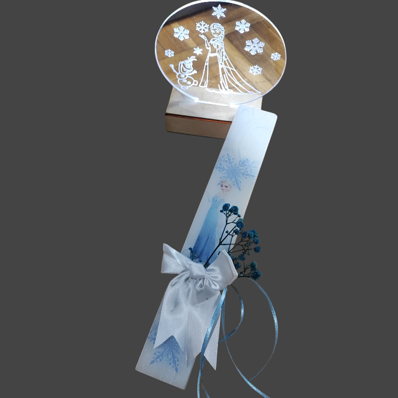 Λαμπάδα Frozen με Φωτιζόμενο Χειροποίητο Σταντ Ρεύματος – XRX Gifts