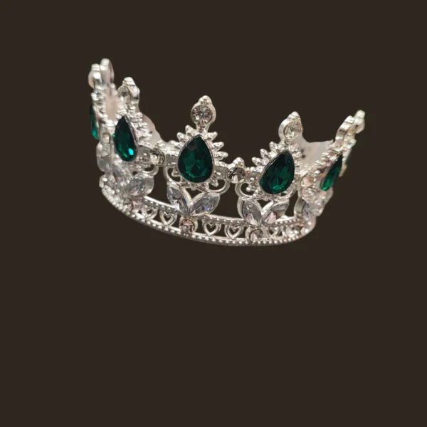 Κορώνα για Τούρτα Ασημί Μεταλλική με Πράσινα Στρας | Elegant Cake Topper | xrxgifts