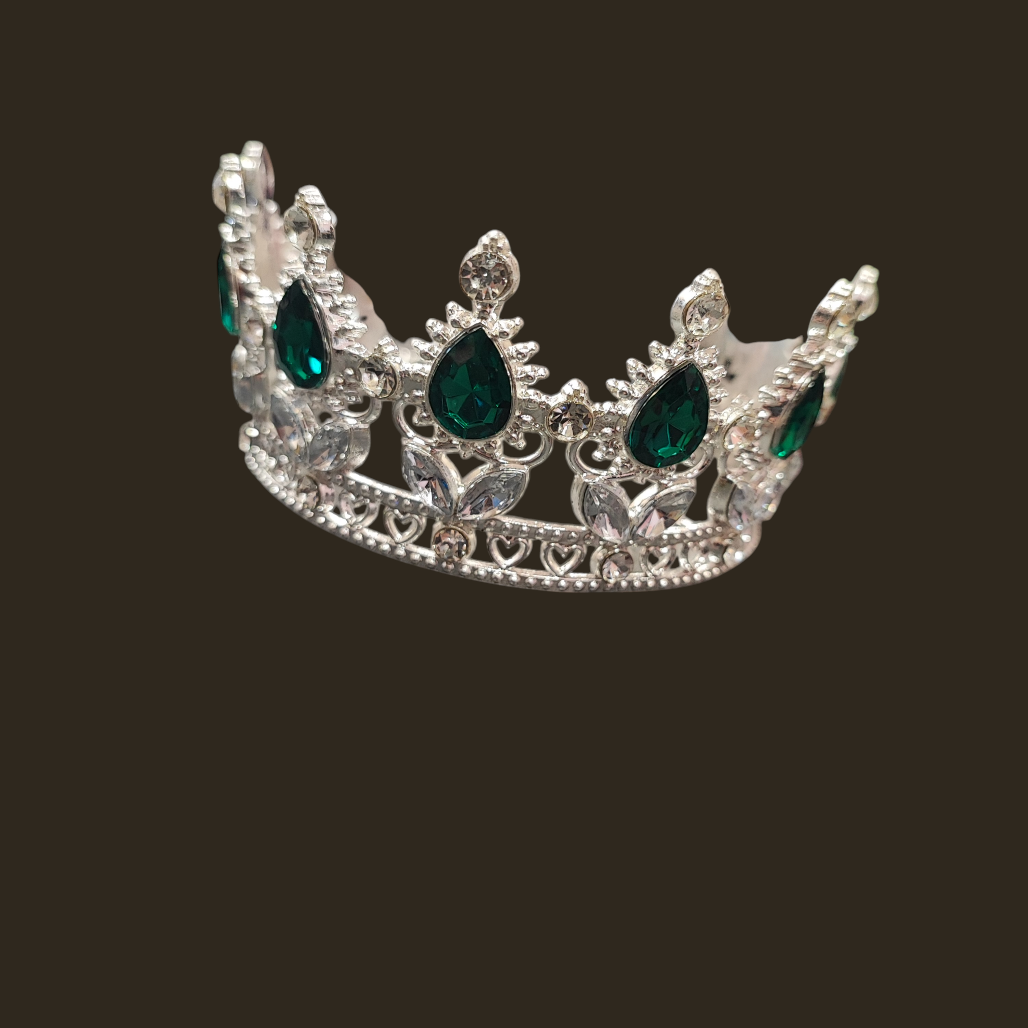 Κορώνα για Τούρτα Ασημί Μεταλλική με Πράσινα Στρας | Elegant Cake Topper | xrxgifts